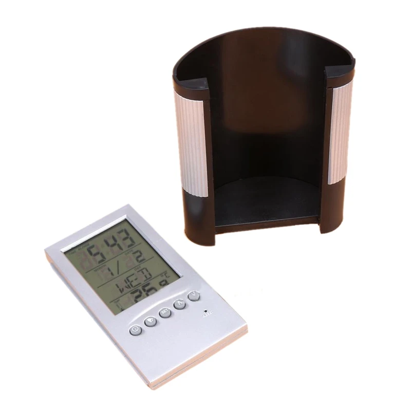 

LCD Desk Pen Holder Pencil Container with Calendar Timer Alarm Clock Temperature