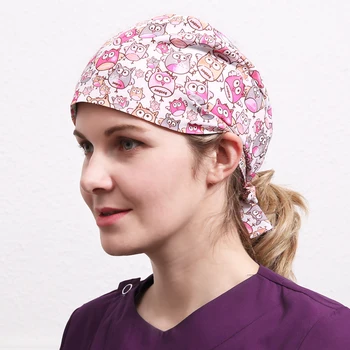 

Owl Pattern Women's Surgical Cap Nurse Caps Medical Scrub Hat Polyester/Cotton Adjustable Hospital Work Hats for Doctor Nurse