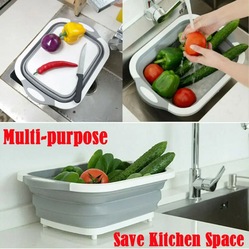 4-in-1 Multi-board Dayvion Kitchen Cutting Cutting Board Folding Storage Drawer Basket Drain Tray None more Tools Drain Basket