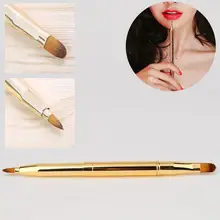Retractable Double Head Gold Lip Brush Adjustable Portable Lipstick Gloss Pen Eyeliner Eyebrow Professional Makeup Brush metal handle make up portable retractable cosmetic lipgloss lipstick lip gloss brush adjustable makeup tool with protect cap