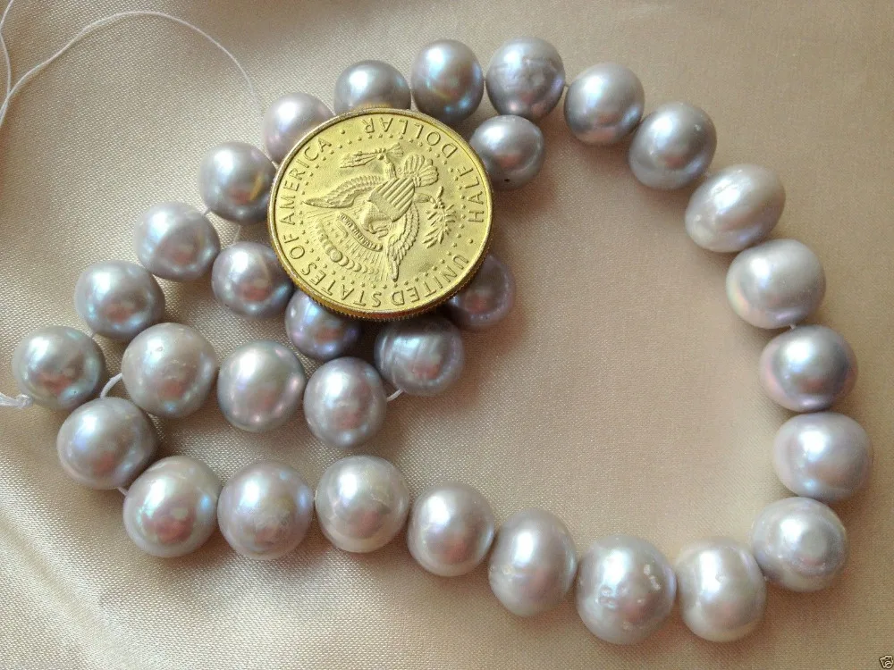 

huij 00350 AA+ 12-14mm Silver Gray(Grey) Off-Round Cultured Freshwater Pearls Loose Beads