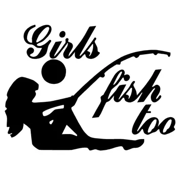 

15.2CM*11.3CM Girls Fish Too Decal Hunting Fishing Sticker Car Styling Accessories Car Stickers And Decals Black Sliver C8-1038