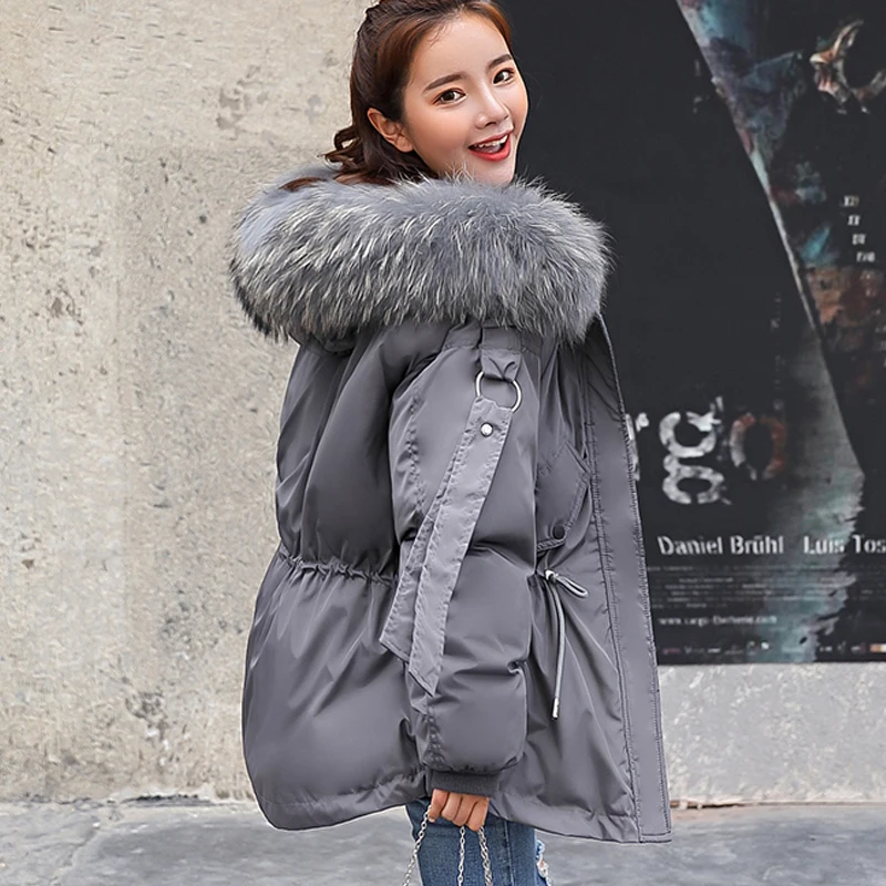Ly Varey Lin хлопковые парки короткая зимняя куртка женское теплое пальто с капюшоном Женская свободная парка большой меховой воротник ватник