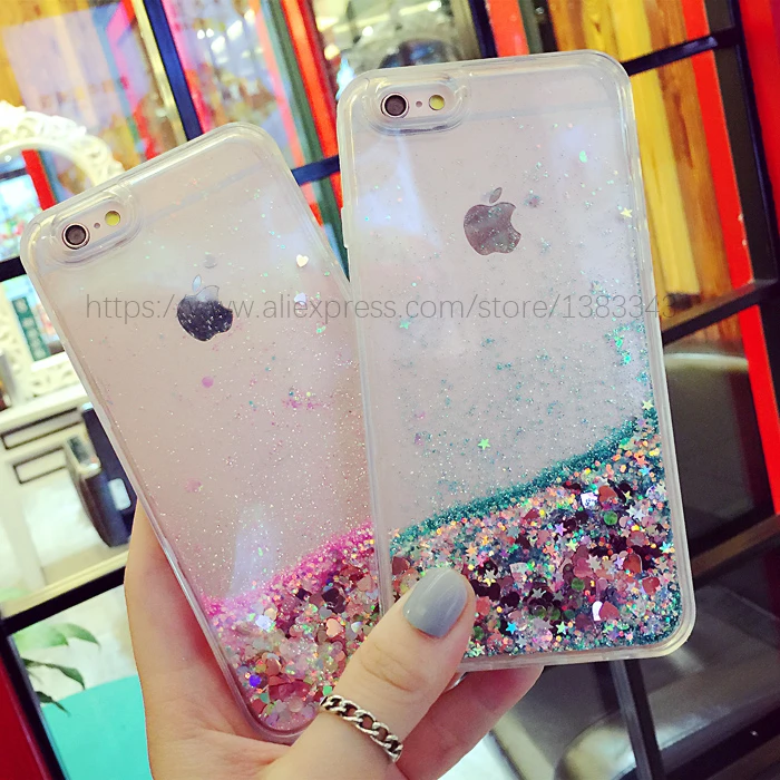 الأزياء السائل بريق الرمال أغطية هواتف محمولة ل iphone 6 6s 5 5s SE 7 8 زائد X XR XS القلب الترتر الديناميكي البلاستيك لينة حافة