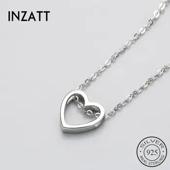 

INZATT Cute Hollow Heart Pendant Necklace Real 925 Sterling Silver Fine Jewelry For Women Romantic Engagement Party Accessories
