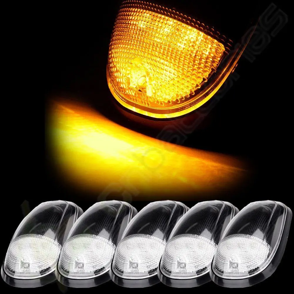 

5pc White Smoked Lens Truck Cab Roof Lamps Amber LED cover Lights For D-odge Fo-rd Che-vy