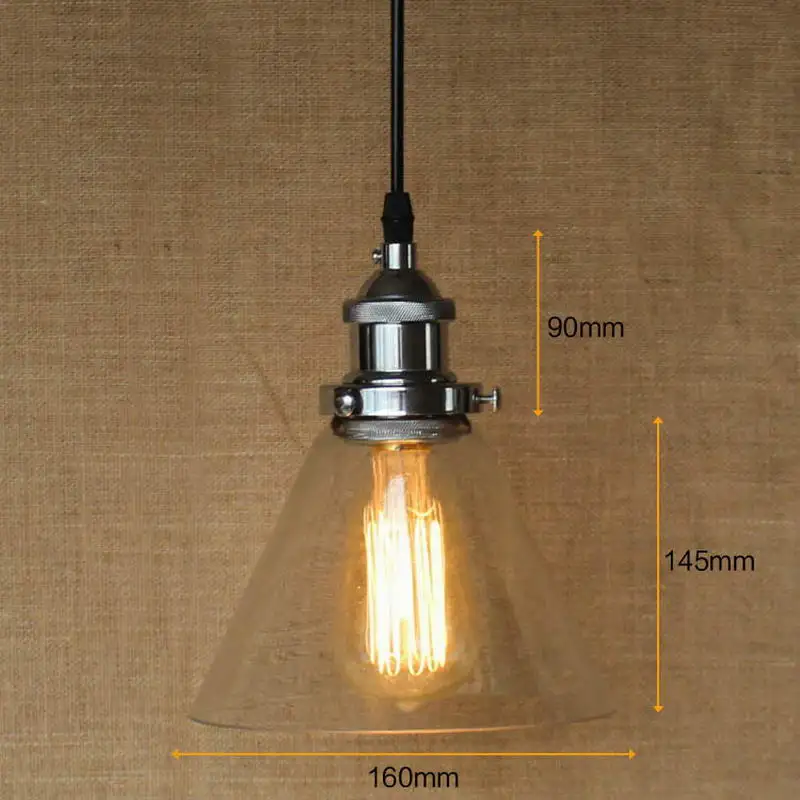Hanging clear glass shade Pendant Lamp with Edison Light bulbKitchen