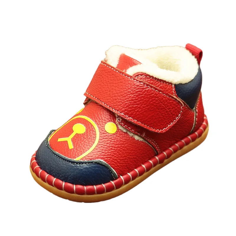Winter New Genuine Leather Cartoon Bear Baby Snow Boots