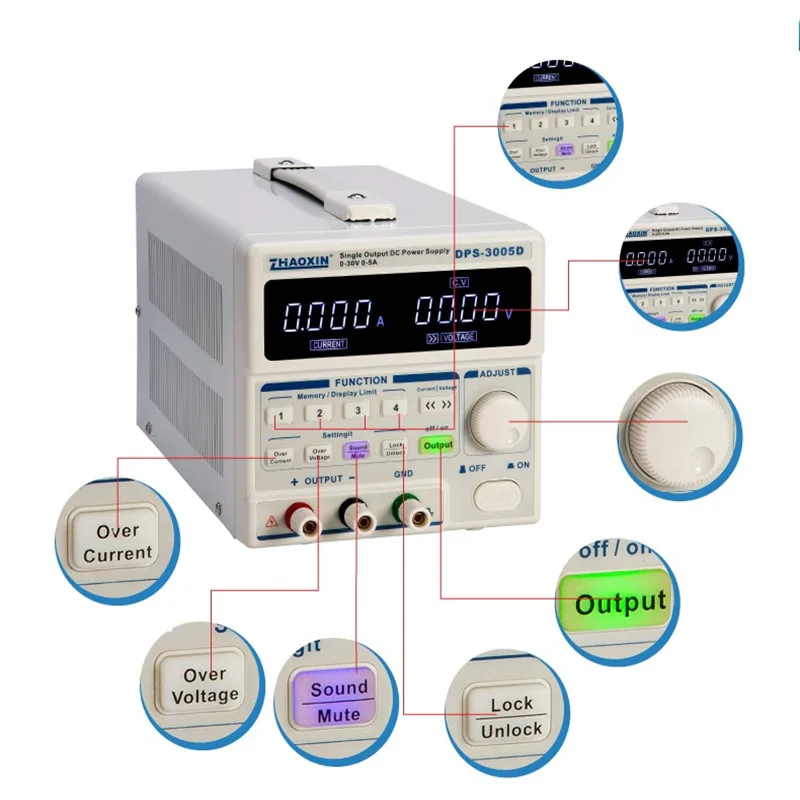 DPS-3005D постоянного тока Регулируемая мощность для ремонта ноутбука 30V 5A программируемый линейный четырехзначный дисплей 0,01 V 0.001A