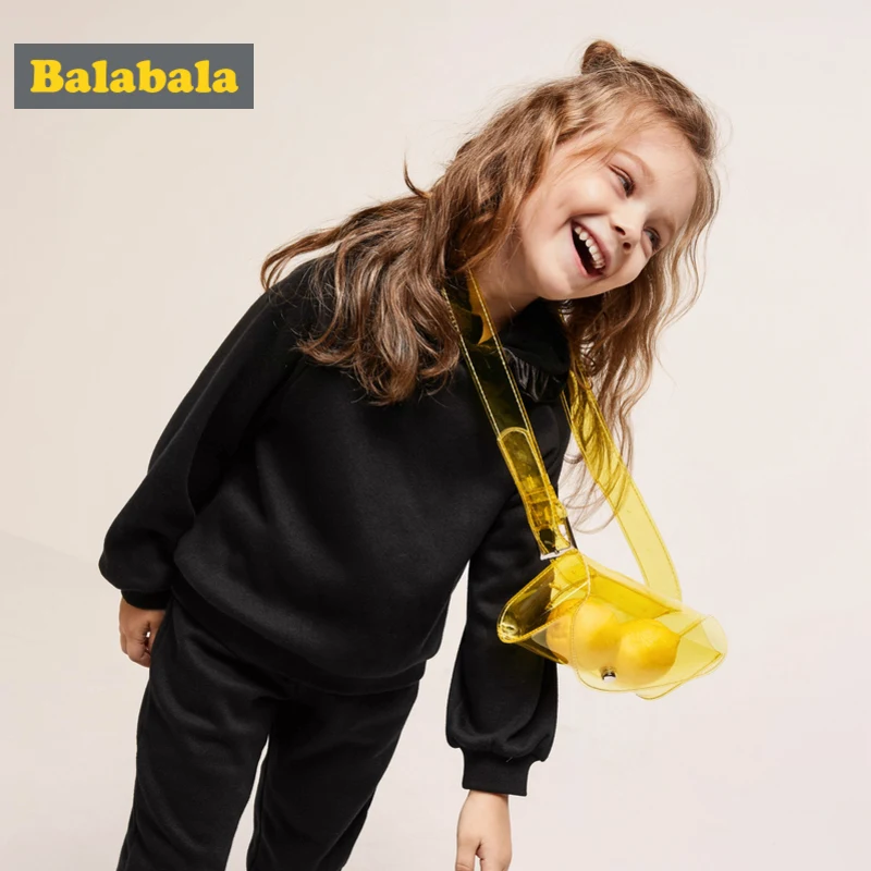 Balabala/комплект теплой толстовки с капюшоном на флисовой подкладке и оборками для маленьких девочек, Детский комплект из 2 предметов: толстовка с капюшоном+ штаны без застежки