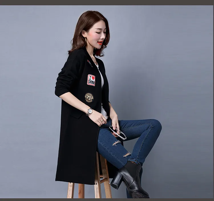 Новинка 2017 года Осенне-зимнее пальто корейский женские Модные Костюмы кашемир свободный длинный вязаный кардиган свитер пальто DC47