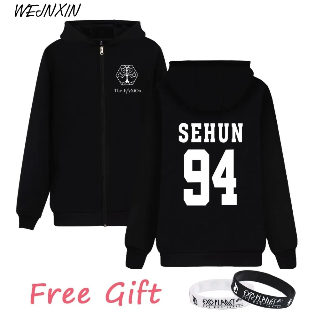 

WEJNXIN KPOP EXO Zipper Hoodies The EyXiOn Fans Pullovers XIUMIN CHEN CHANYEOL BAEKHYUN KAI Member Name Print Sweatshirt