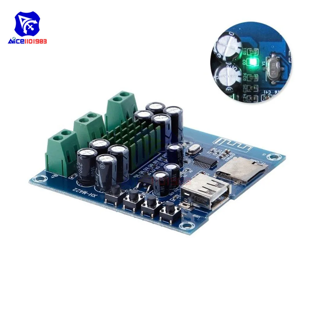 

XH-M422 DC 12-24V TPA3116D2 50W + 50W Bluetooth 4.0 Amplifier Board Module With Bluetooth U Disk TF Card Player C3-001