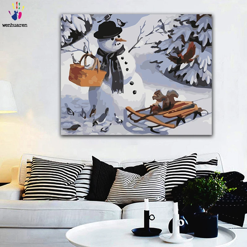 

DIY colorings pictures by numbers with colors Little squirrel with snowman picture drawing painting by numbers framed Home