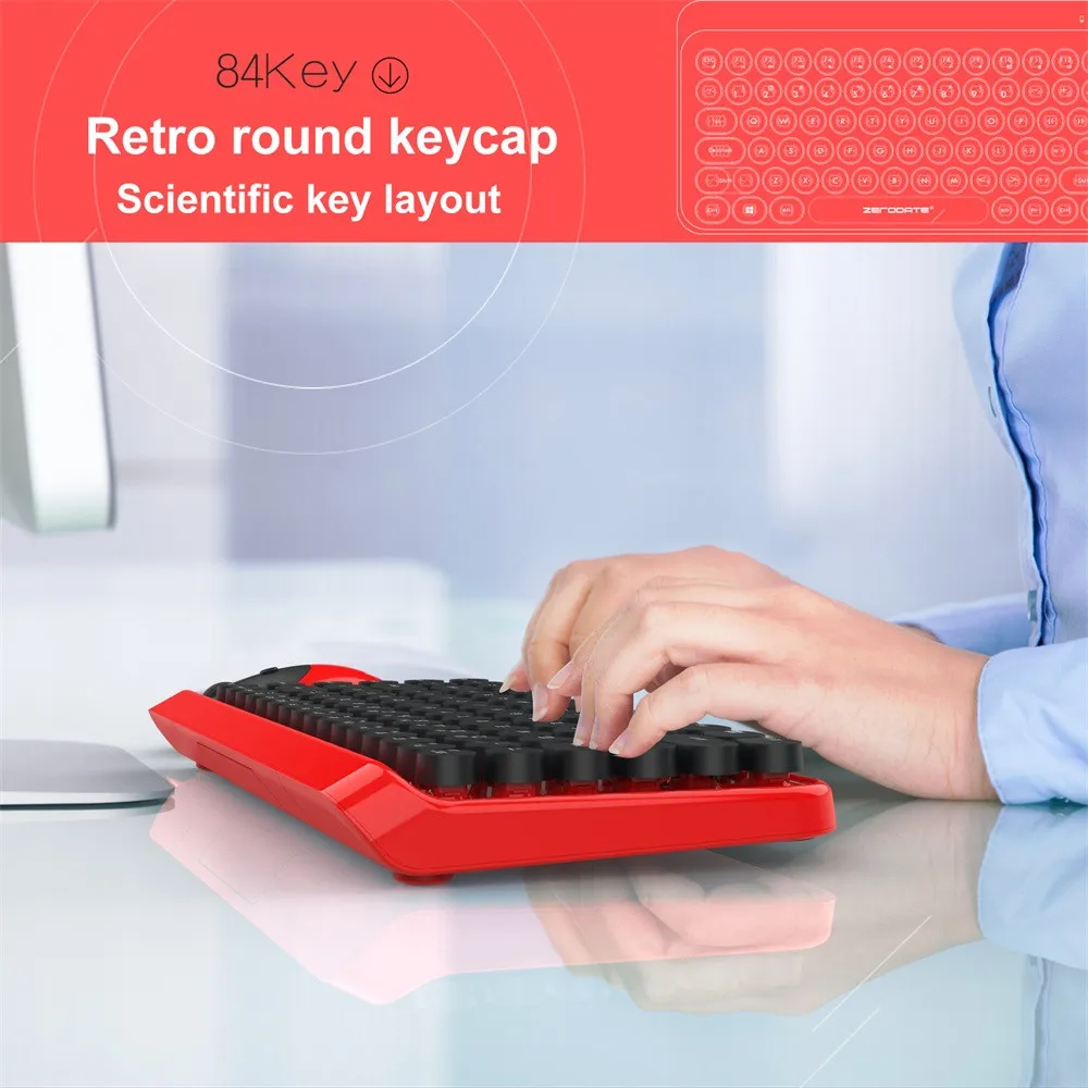 K800 2-в-1 2,4 ГГц Ретро Стиль 84 клавиши Беспроводной клавиатура Мышь комбо игровая мышь и клавиатура Комплект Офис, красный цвет, тонкий