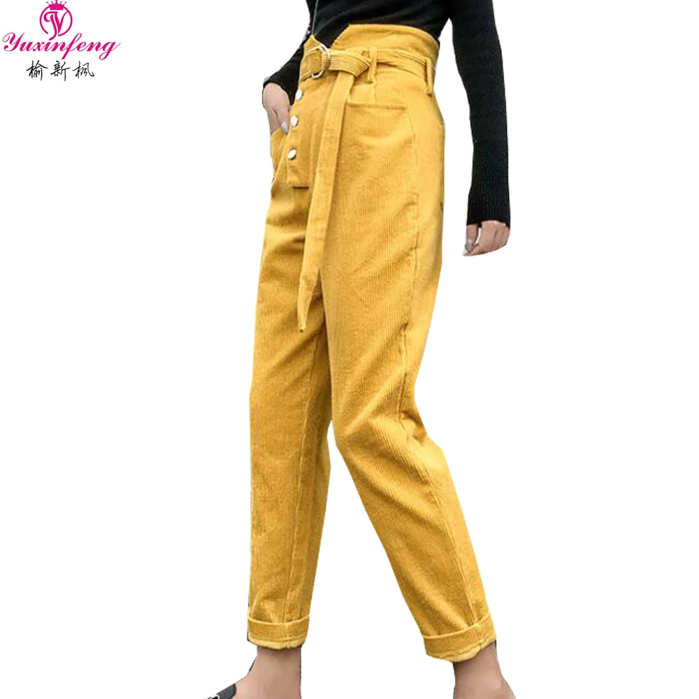 Yellow high waisted corduroy pants Clearance