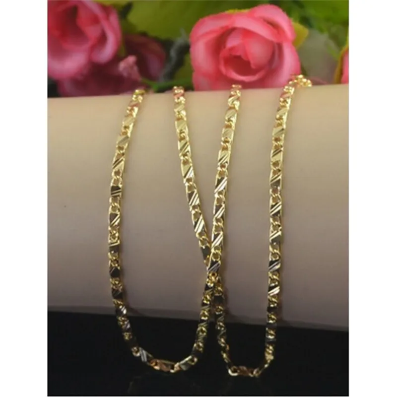 

Men Necklace Chains Fashion Solid Gold Color Filled Curb Cuban Long Necklace DIY Chain Charm Unisex Jewelry16-30 Inch Hot