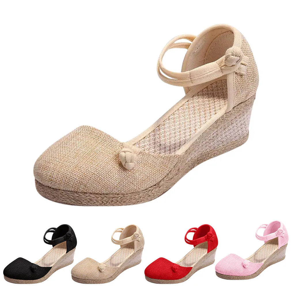 

NEW women wedge shoes Linen Canvas Wedge Round Toe Casual Sandals Singles Shoes bohemian sandals dames sandalen zomer 2019