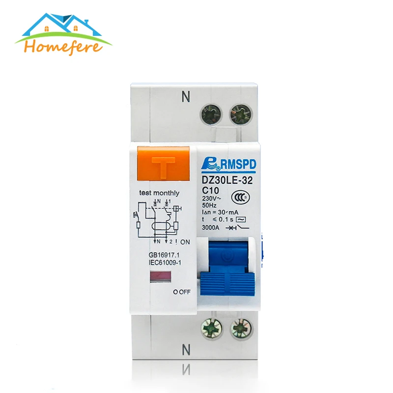 

230V 1P+N 10A/16A/20A/25A/32A Residual Current Circuit breaker with Over Current and Short Current Leakage Protection RCBO MCB