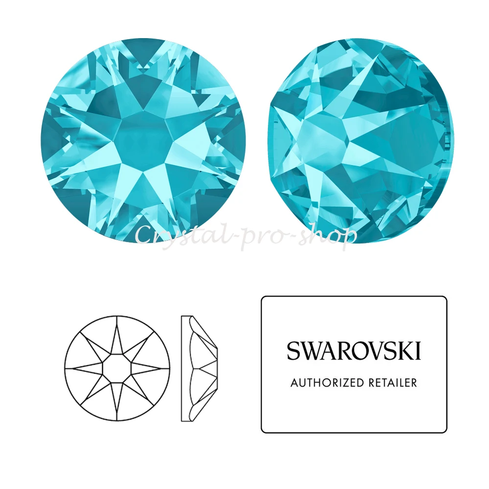 Новинка-20 Аквамарин(202) элементы Swarovski ss14(3,5-3,6) мм(без горячей фиксации) Стразы с плоской задней поверхностью