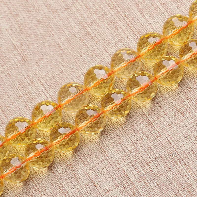 

6/8/10/12MM Jewelry Citrines Round 128-facet Beads Natural Crystal Stone Top Quality Yellow Creastly Loose Beads Making Jewelry