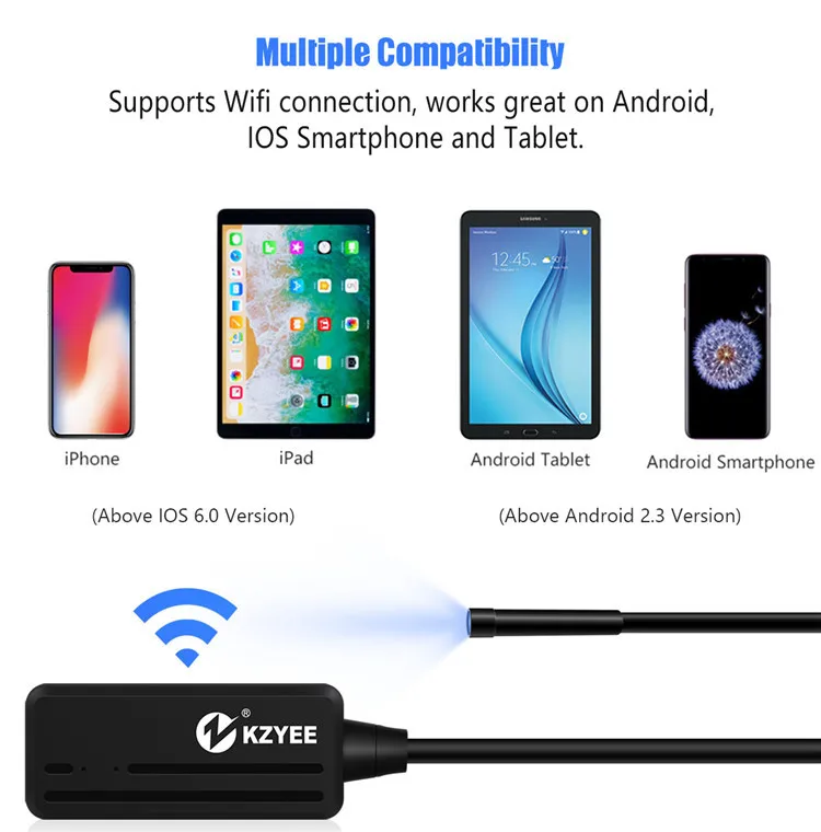 KZYEE 10 м беспроводной Эндоскоп 1200P HD WiFi бороскоп Инспекционная камера 2,0 мегапикселей змея камера для Android/iOS смартфон