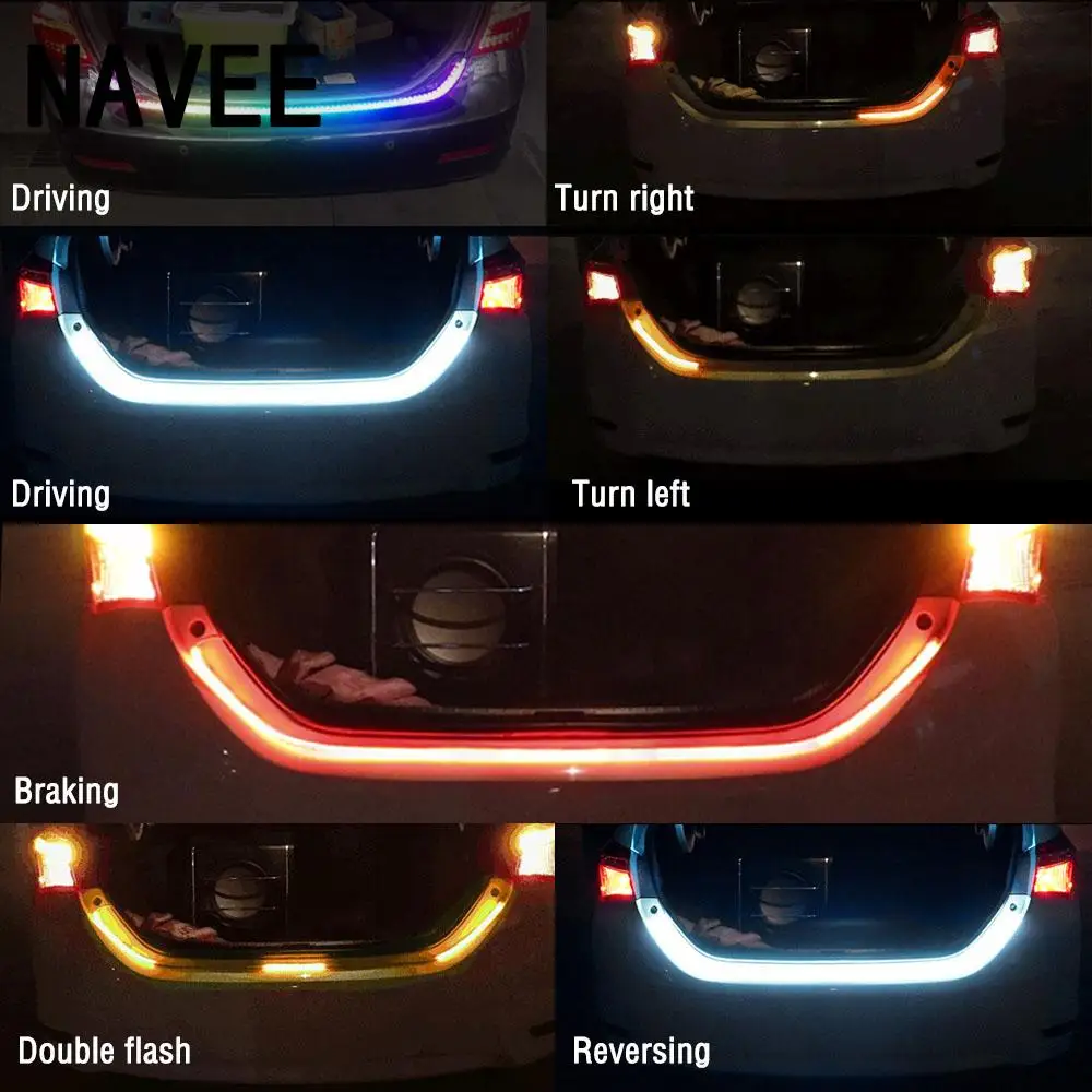 Flexible LED Car Truck Tailgate Red /Blue/yellow Light 12V LED Running/ Brake/ Reverse/ Signal/ Rear Flow Type Strip Light