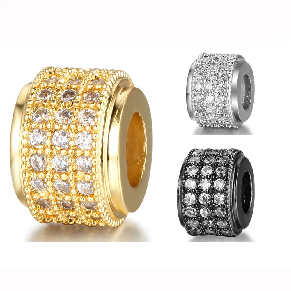 

3pcs/lot CZ Basic Spacer Beads Micro Pave Cubic Zirconia DIY Metal Copper Spacer Beads For Men Beaded Bracelets Making VNISTAR