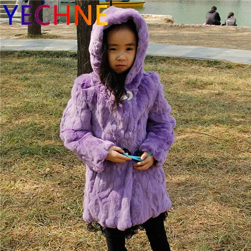Зимнее пальто из меха норки, лисы, кролика; плотное детское длинное пальто для девочек; Осенняя теплая детская верхняя одежда с кроличьим мехом - Цвет: Purple