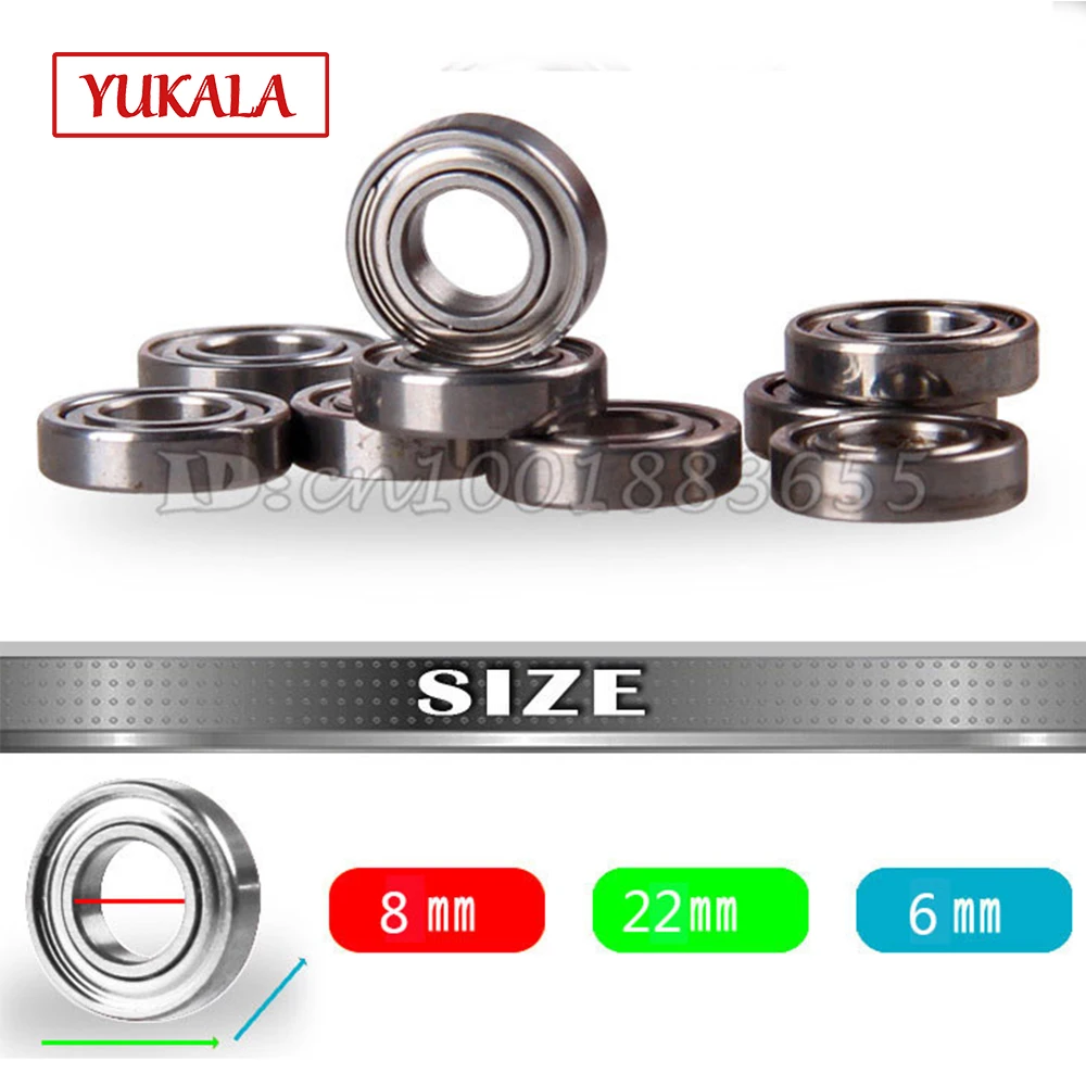 

YUKALA 8x22x6mm bearings 10pcs High quality RC Aircraft/Ship/Tank suitable Axle Bearings