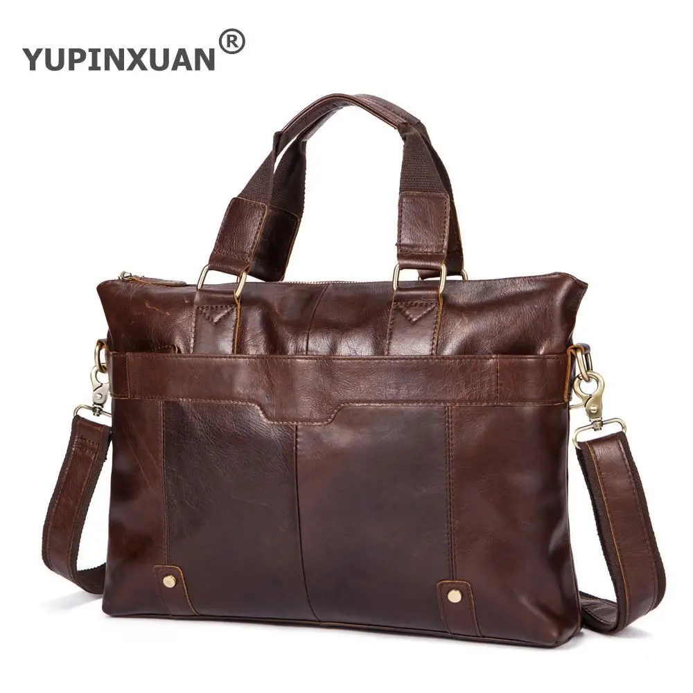 

YUPINXUAN First Layer Cow Leather Shoulder Bags for Men 15" Laptop Handbags Vintage Cowhide Messenger Bag Luxury Male Briefcase