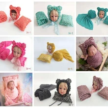 Dvotinst новорожденный реквизит для фотосъемки для малышей вязаная кепка со шнуровкой обертывания Подушка Мягкая Fotografia аксессуары 3 шт. набор студийные фотосессии