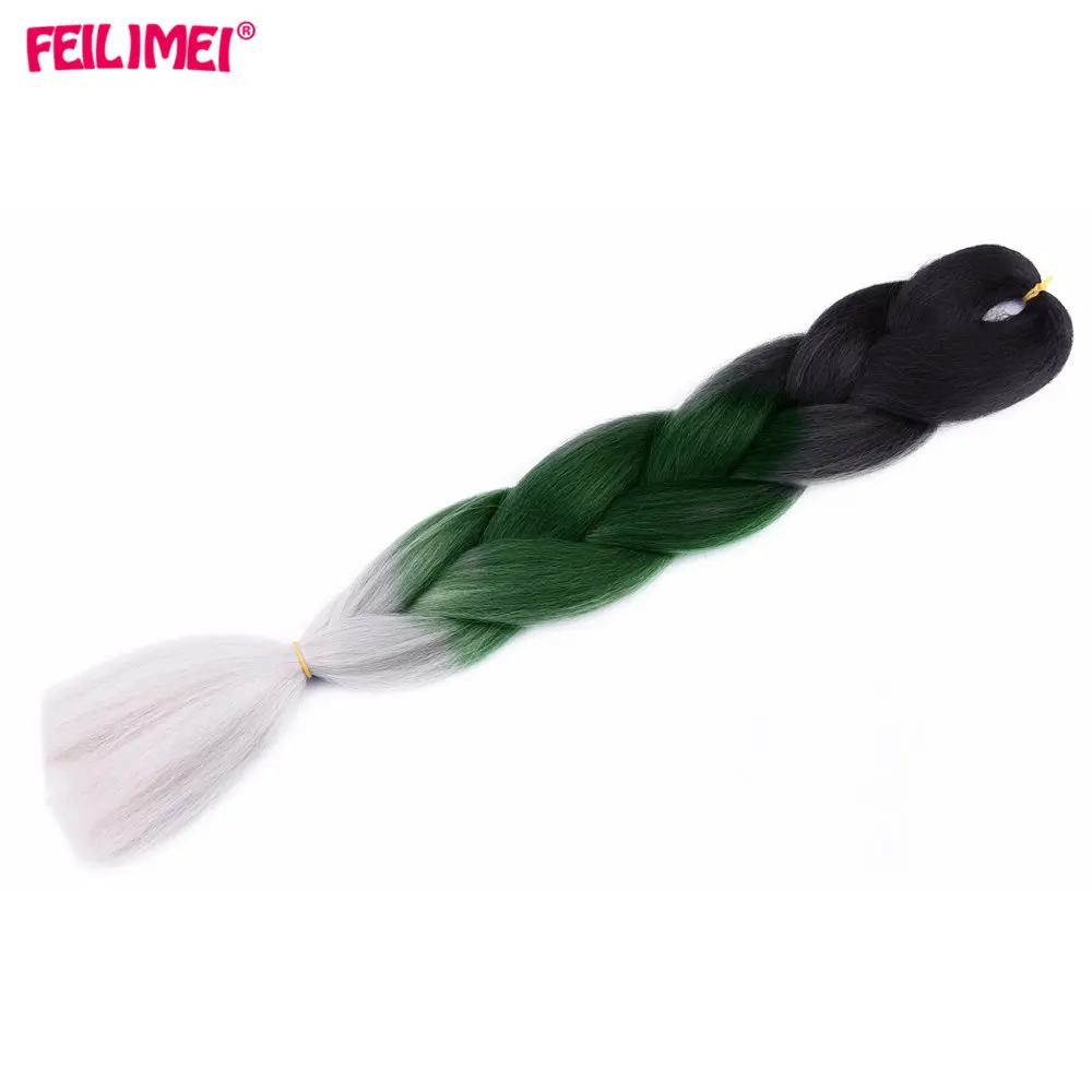 Feilimei три/два тона синтетические Омбре Джамбо плетение волос для наращивания 2"(60 см) 100 г/шт. термостойкие цветные крючком косы - Цвет: Зеленый