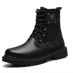 Мужские ботинки анти-скольжение кожи; популярные модельные туфли осень-зима Мужская обувь короткие плюшевые ботильоны на зиму прочная