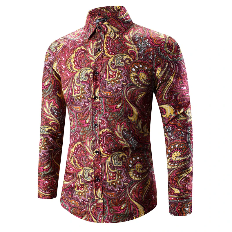2017 Retro Floral Printed Man Casual Shirts Fashion Classic Men Dress Shirt Breathable Men