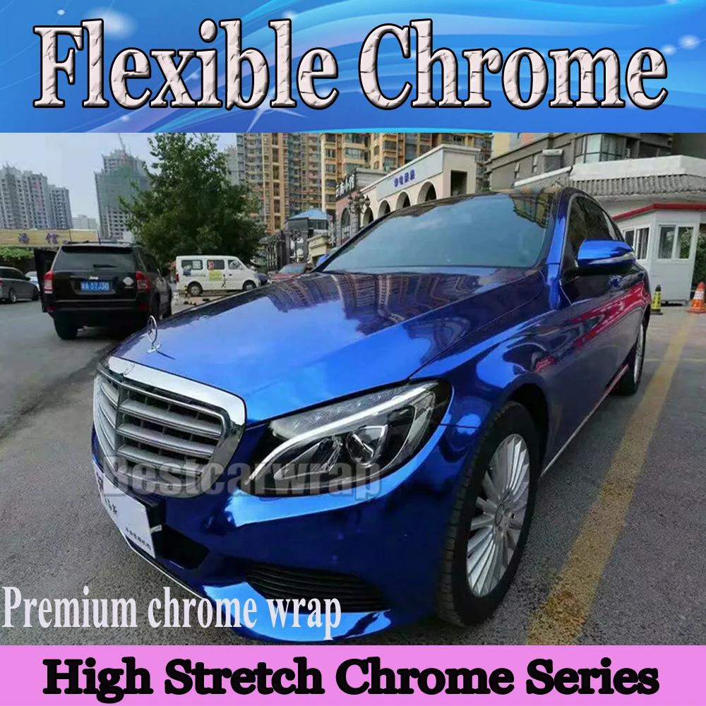 

Premium stretchable chrome blue Wrap Full Car Wrap foil Air Bubble Free Vehicle Covering luxury graphics 1.52*20M/Roll