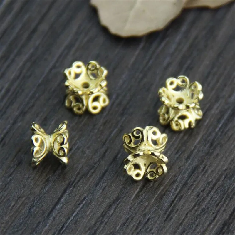 4pcs 6.5mm Double Gold Color Bead Caps Receptacle Beads Spacer Beading ...