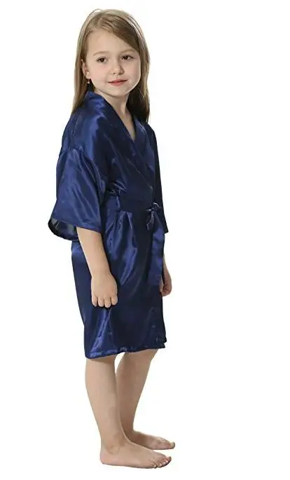 New solid girls stain silk robes flower girl kimono robes wedding brief bathrobes pajamas kids robe+belt nightdress hot sale
