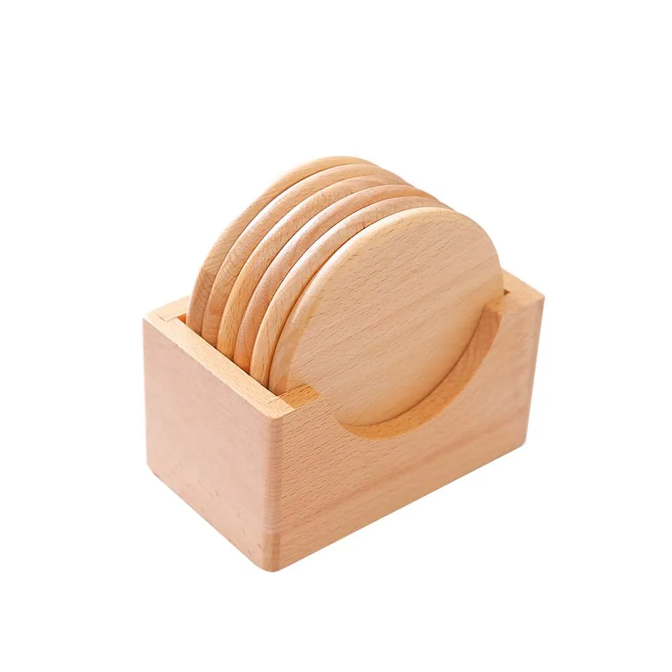 

New arrival 6 pcs/lot Solid wood Coaster F001090 Beech wood Placemats Natural Style No paint Boutique 9*0.8 cm /3.54*0.31 inch