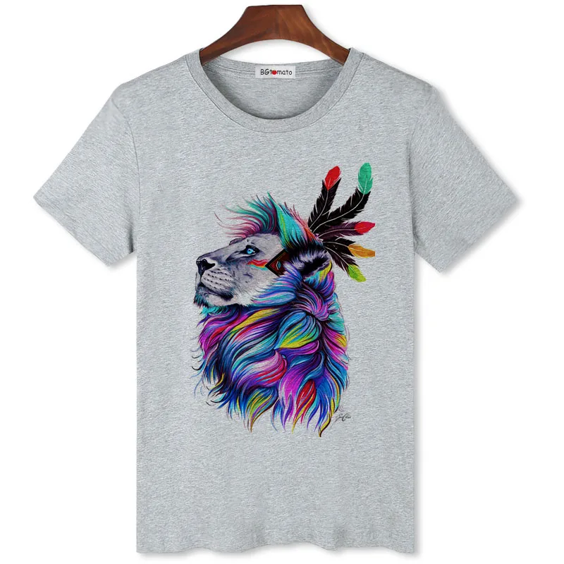 

BGtomato T shirt colorful lion creative shirt mens beautiful t-shirt summer fashion anime shirt cheap sale