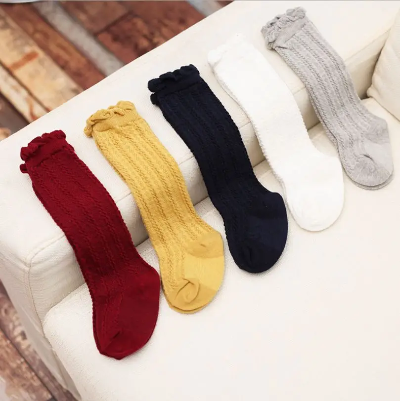 

Flower Side Striped Knee High Cotton Newborn Baby Socks Unisex Meias Infant Baby Boys Girls Solid Long Sock Leg Warm Children