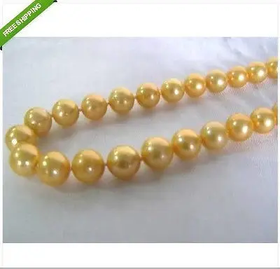 

Hot sale Free Shipping>>AAA+ south sea 10-11mm Golden Pearl Necklace 18" 14K