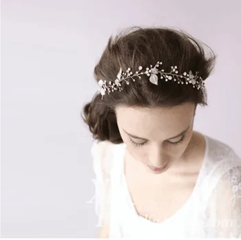 

Handmade faux Imitiation pearls Wedding Tiara Rope Feather Headbands Wood Beads Boho Headpiece Fashion Women Headdress Jewelry