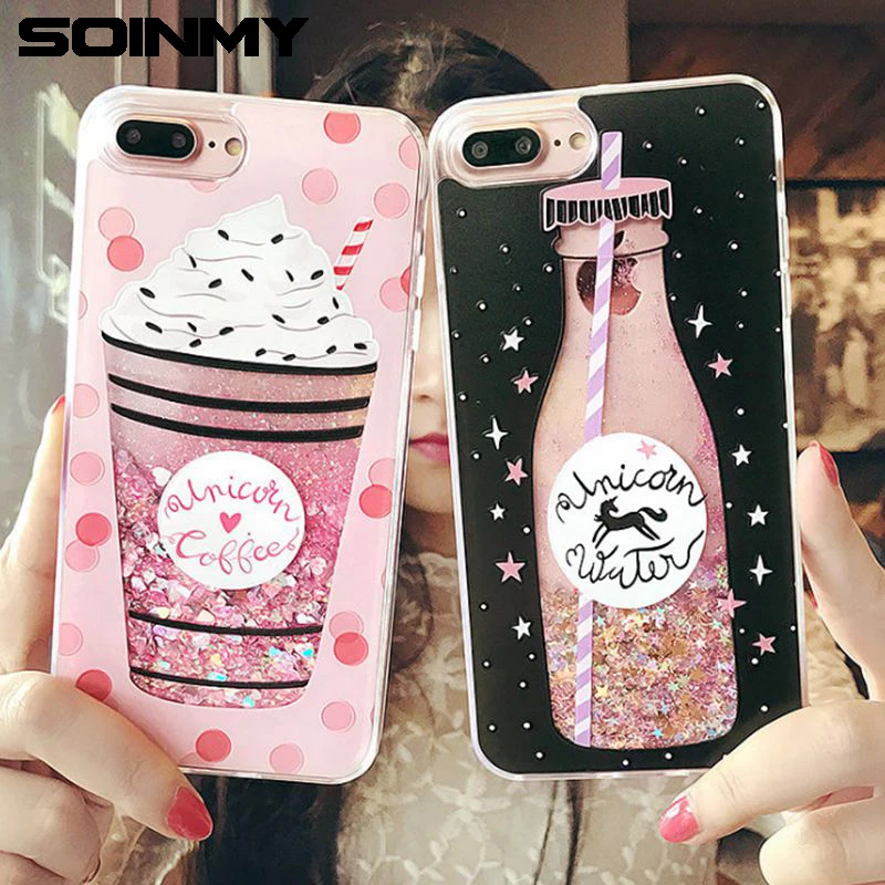 

Soinmy Liquid Case For iphone x 8 8p 7 7p 6 6s plus Ice Cream Flamingo Glitter Dynamic quicksand cover For iphone 8 plus Fundas