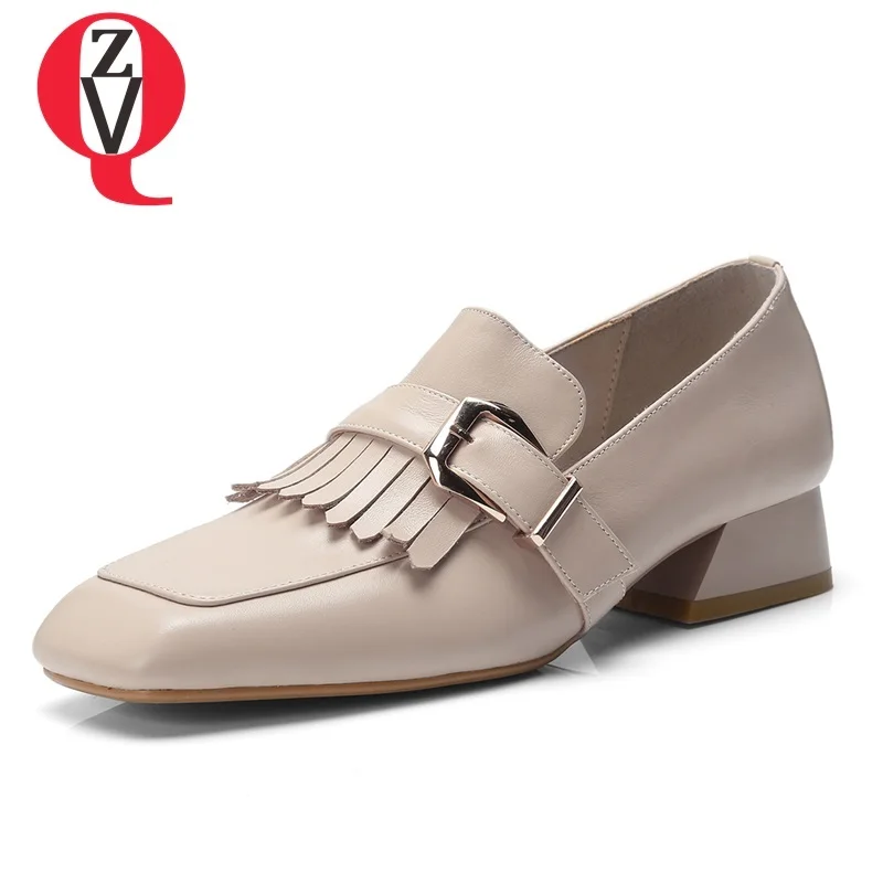 

ZVQ shoes women 2019 spring newest concise casual high quality genuine leather women pumps outside low square heels buckle shoes