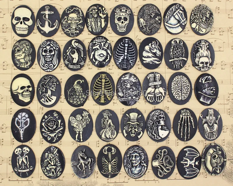 

Flat Back Resin Mixed Pattern Terror Cameos Cabochons For Settings Jewelry Pendant 30x39mm (K00377)