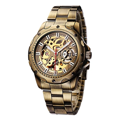 SHENHUA, мужские часы, винтажные часы, Бронзовый Скелет, автоматические наручные часы, механические, с автоматическим заводом, стальной ремешок, Relogio Masculino - Цвет: Bronze