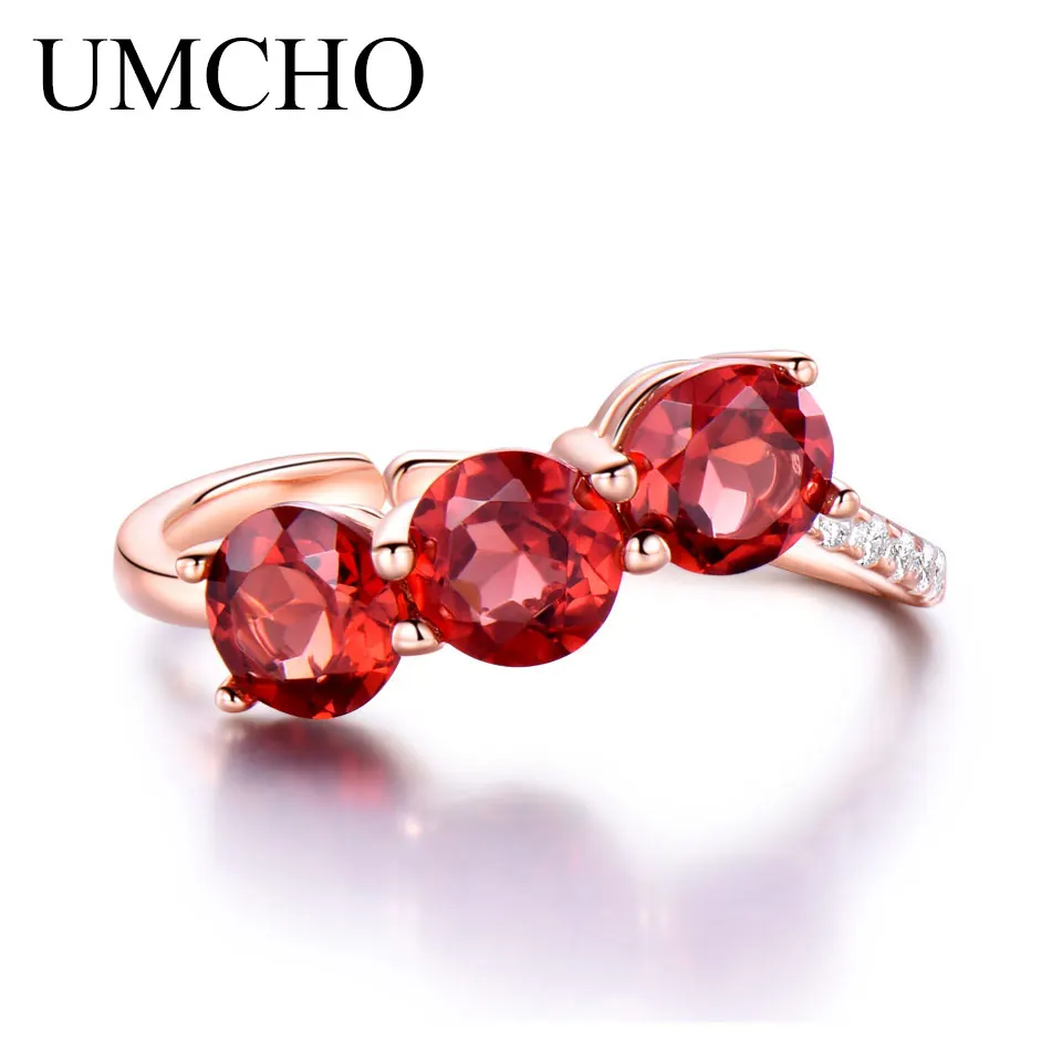

UMCHO Natural Red Garnet Genuine 100% 925 Sterling Silver Engagement Rings For Women Silver 925 Jewelry Christmas Gift