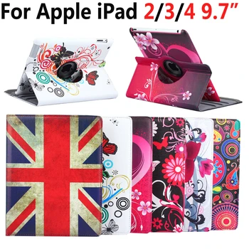 

Flower Flag 360 Degree Rotating Pu Leather Flip Auto Sleep Wake Smart Cover for Apple iPad 2 3 4 iPad2 iPad3 iPad4 Case Funda
