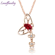 Массивное 14 к розовое золото Genunie Рубин драгоценный камень кулон ожерелье бабочка Форма алмаз Enegagement ювелирные изделия для жены Рождественский подарок